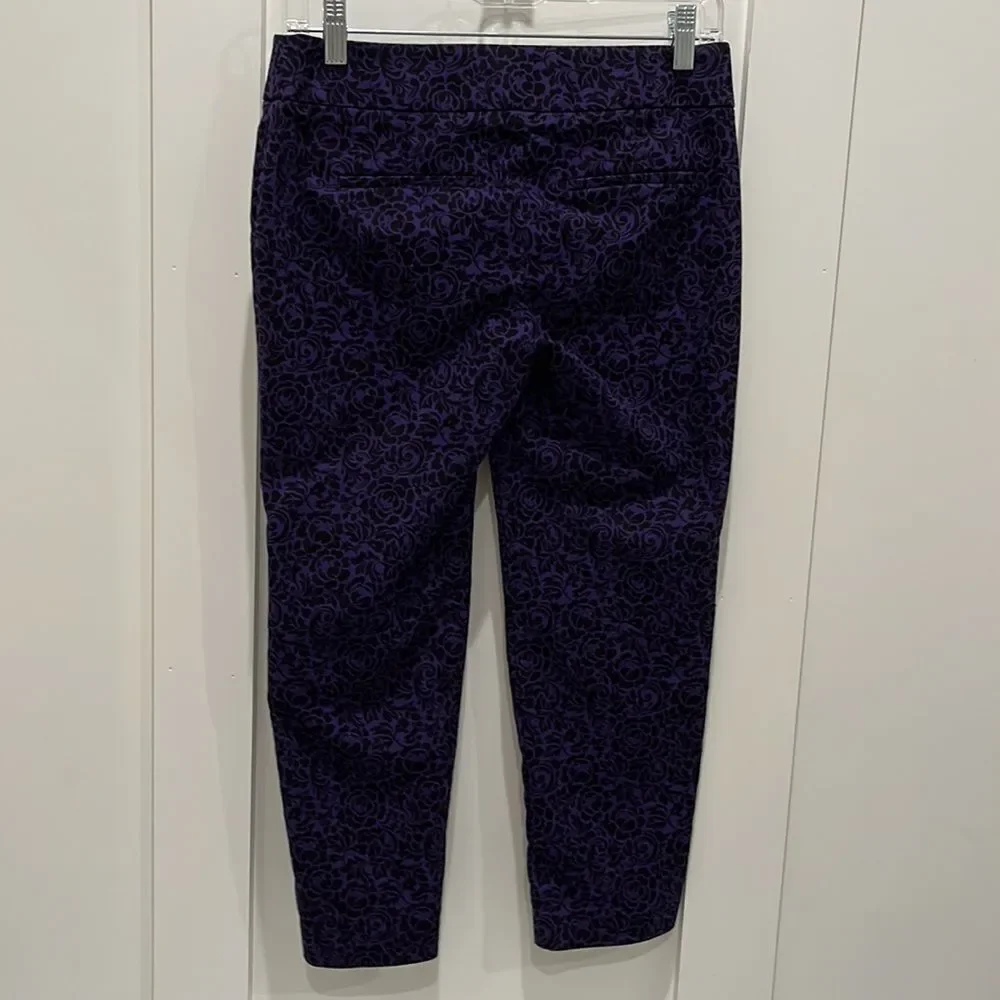 LOFT Purple Cropped Pants with Black Floral Print